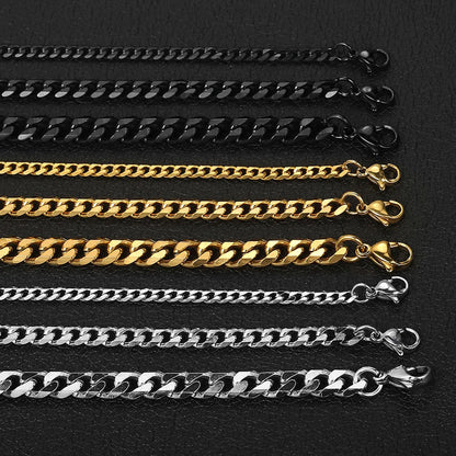 Curb Cuban Link Chain Bracelets for Men Women Solid Stainless Silver Black Gold Color 3/5/7/9/10mm