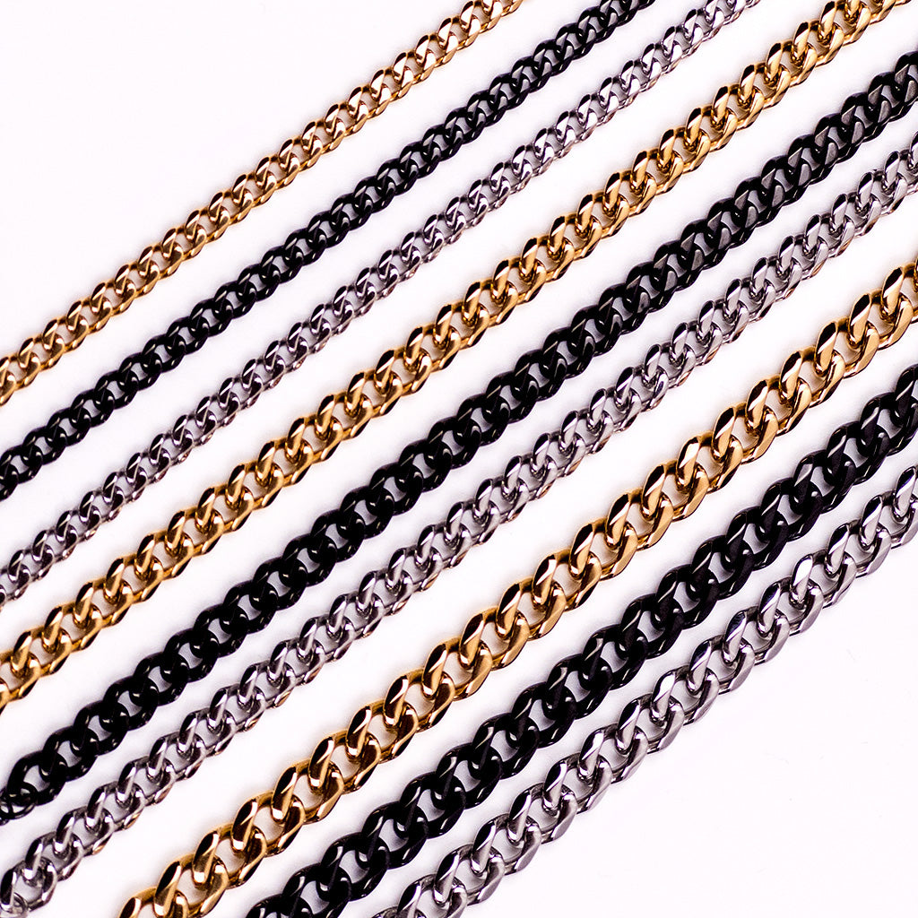 Bracelets à maillons cubains pour hommes et femmes, en acier inoxydable massif, couleur noir et or, 3/5/7/9/10mm