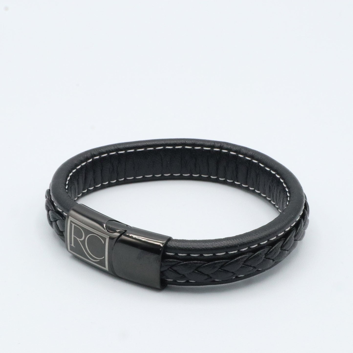 Simple flat stitched leather bracelet - Reico Creations
